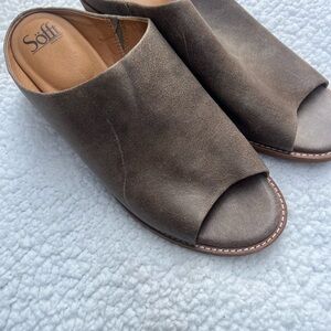 Sofft Brown Suede Mules with Open Toe Design